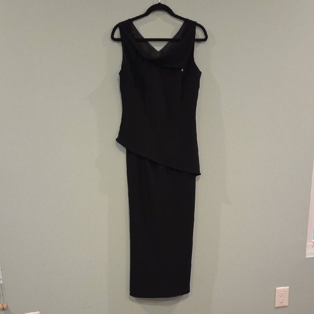 Dani Max Black Formal Asymmetrical Maxi Sheath Dress Size 10